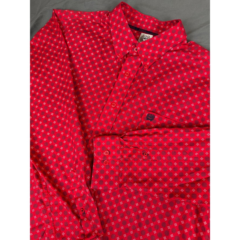 Cinch Mens Western Button Down Shirt Red Geometric Print MTW1105280 Large L